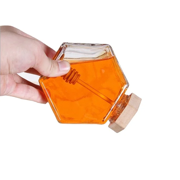 220ml 380ml glass honey jar hexagon glass bottle with wooden lid