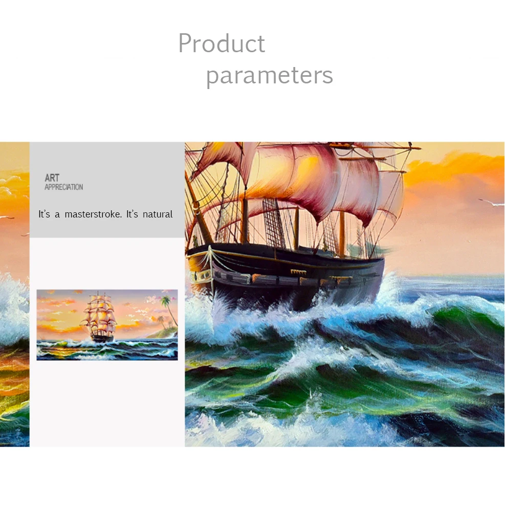 Hand-painted sailing oil painting modern living room decoration painting porch scenery hanging painting American mural