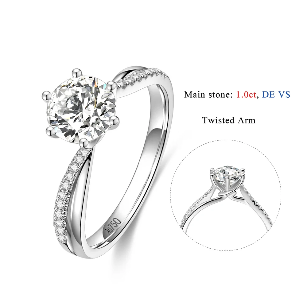 Abiding Romantic Twisted Arm 1CT Main Stone Synthetic Diamond Wedding Ring 6 Claws Design Engagement Finger Ring 18K