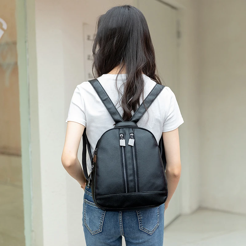Casual Sports Large Capacity Anti-theft Multipurpose Leisure Waterproof Lychee Pattern Backpack Fashion Black Student Backpack