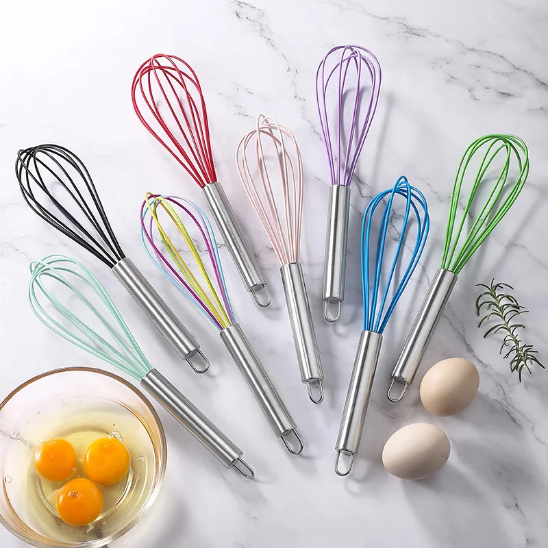 Cooking Manual Whisk  Kitchen Cream Butter Mixer Baking Tool Milk Mixer 12 inch Silicone Whisk with Stainless Steel Handle Mixer