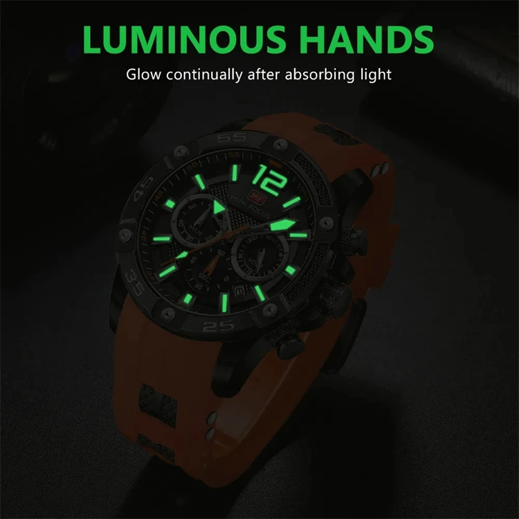 MINI FOCUS MF0350G Watches Mens 2023 Sport Watch Men Fashion Wristwatches Calendar Silicone Strap Glow Clock New