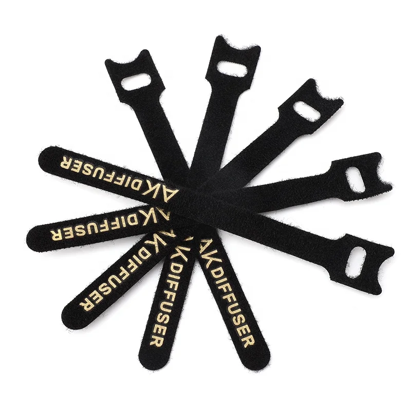 Black Nylon Hook Loop Cable Tie With Custom logo