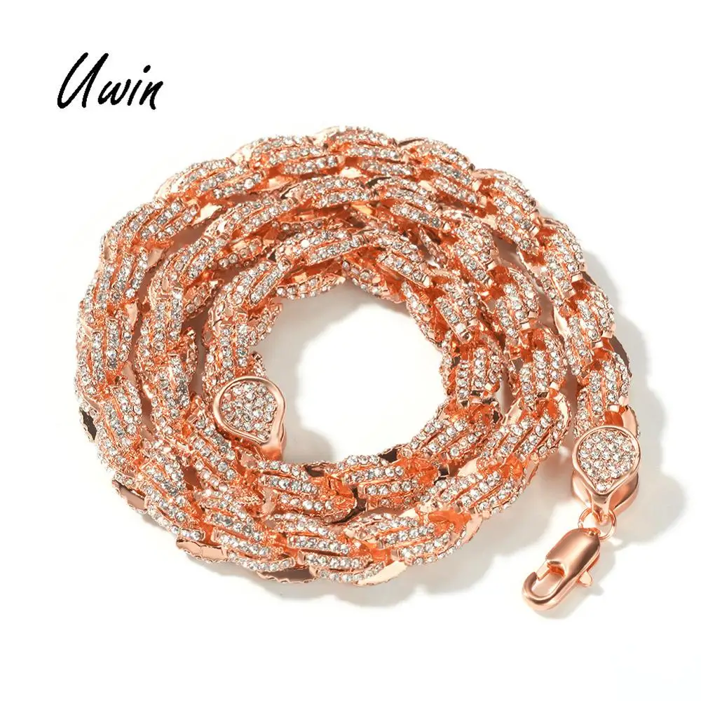 2019 New Zinc Alloy Crystal Necklace Rose Gold 24Inch 9mm Rope Chain Necklace Men Charms Jewelry Wholesale One Pcs Drop Shippi