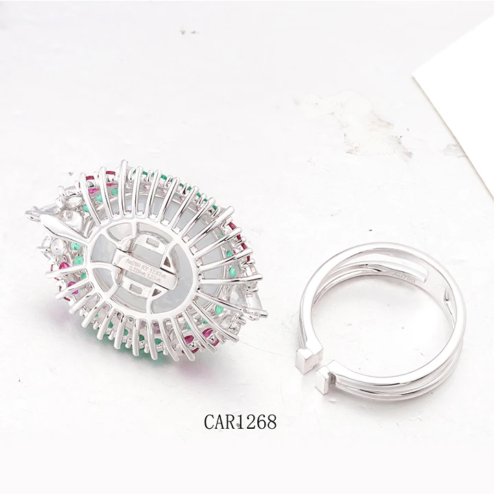 Custom Fashion jewelry ring  18K gold oval jadeite  Ring pendant two-piece