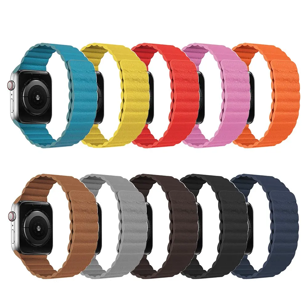 Leather loop for Apple Watch band 44mm 40mm 41mm 45mm Magnetic smartwatch wristband belt bracelet for iWatch series 5 6 7 Strap