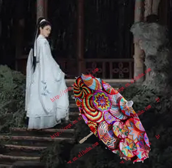 Wholesale Custom any ethiopia Design Craft Umbrella Solid Wood Pole Dance Umbrella Decorative Cloth Umbrella Party Decor