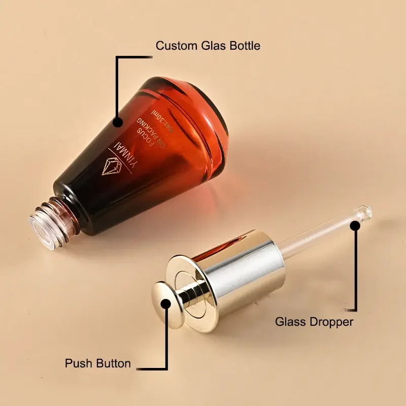 eye serum cosmetic packaging glass bottle with dropper luxury cone shape custom color essential perfume oil  dropper bottle