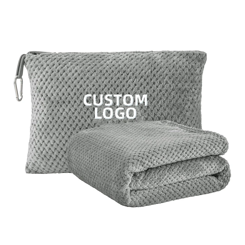 Super Soft Warm Custom Logo Nature Portable Sofa Bed Couch Blend Flannel Fleece Fabric 2 in1 Pillow Blanket