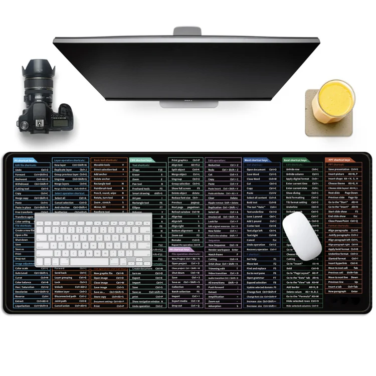 Large Shortcuts Mousepad Natural Rubber Smooth Waterproof Surface Computer Mouse Pad