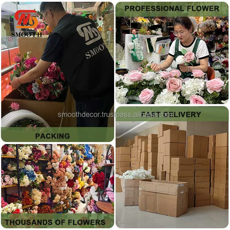 SMOOTH 3D Silk Artificial Big Hydrangea Decorative Dusty Blue Flower Wall Backdrop 8ft x 8ft for Wedding