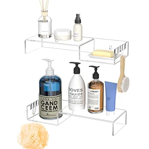 Clear Acrylic Bathroom Organizer Shower Caddy No Drilling Adhesive Shampoo Holder Organizer Shelf