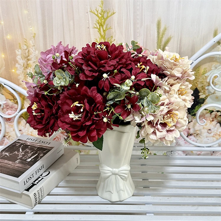 Peony Flower Bouquet Artificial Silk Peony Flower Bouquet 7 Heads Wedding Table Centerpiece Realistic Peony Bouquet Party Decor