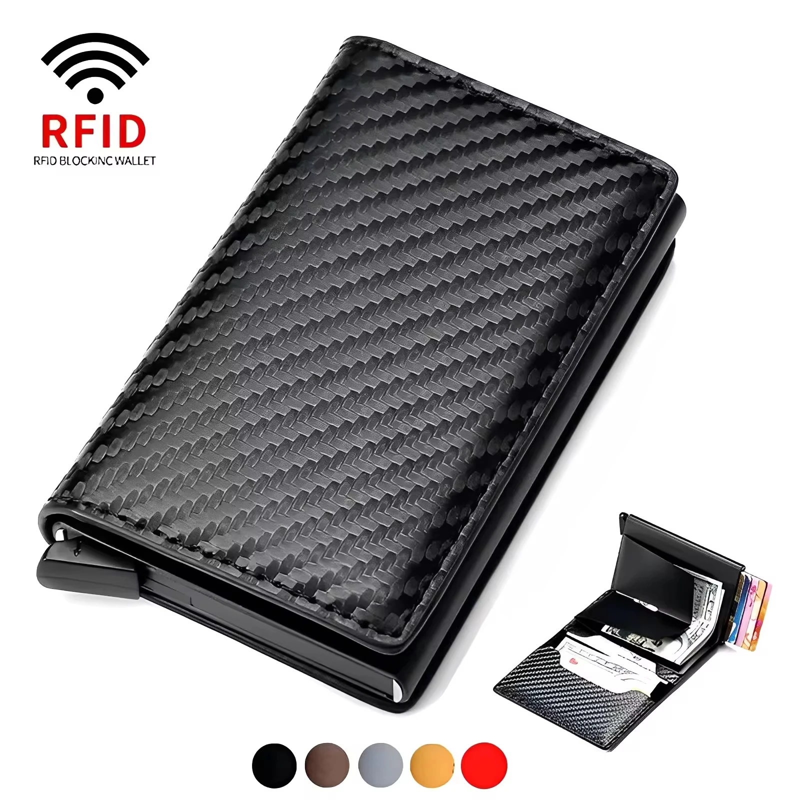 Custom Rfid Blocking Leather Wallet Pop Up Credit Card Holder With Money Pocket Minimalist Business Men Aluminum Metal Card Case