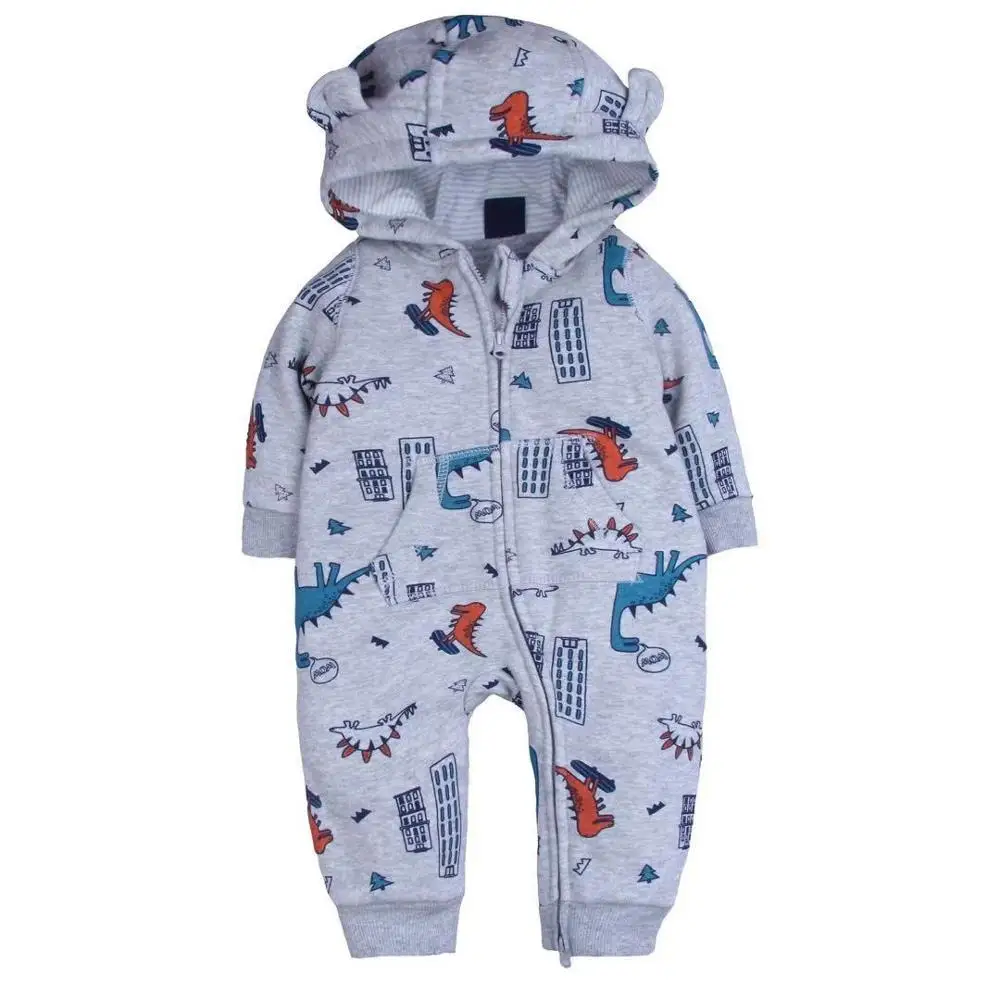 Hot sale China winter baby cotton romper printed cartoon double layers hoodie newborn baby romper