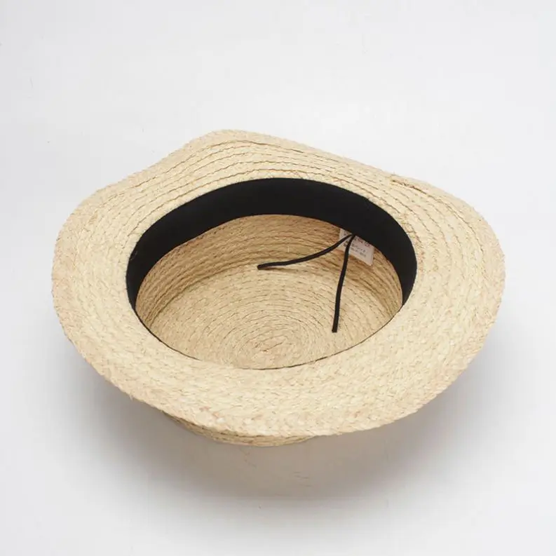 
Women Men Raffia Straw Boater Hats with hand stitching Bow 