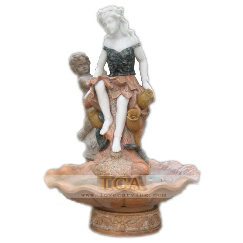 High quality  marble fountain hand carved with woman and boy statue sculpture for garden decoration