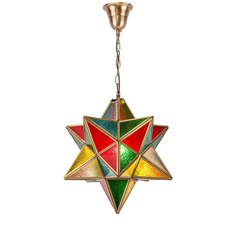 Витражная латунная люстра Арабская винтажная медная освещение для гостиничной виллы декоративные лампы