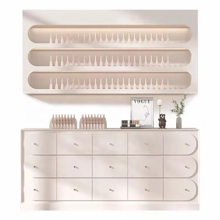 Yicheng Beauty  Custom Retail Wall Shelving Racks Cosmetics Beauty Product Display cabinet with lowest price for nail salon
