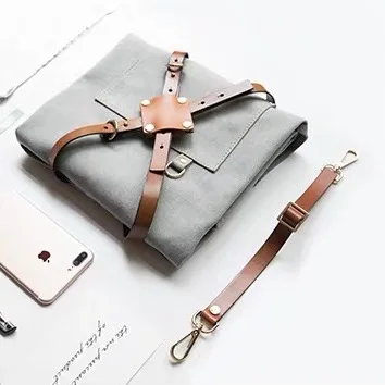 Gray canvas apron embroider plastic adjustable coffee apron with leather straps