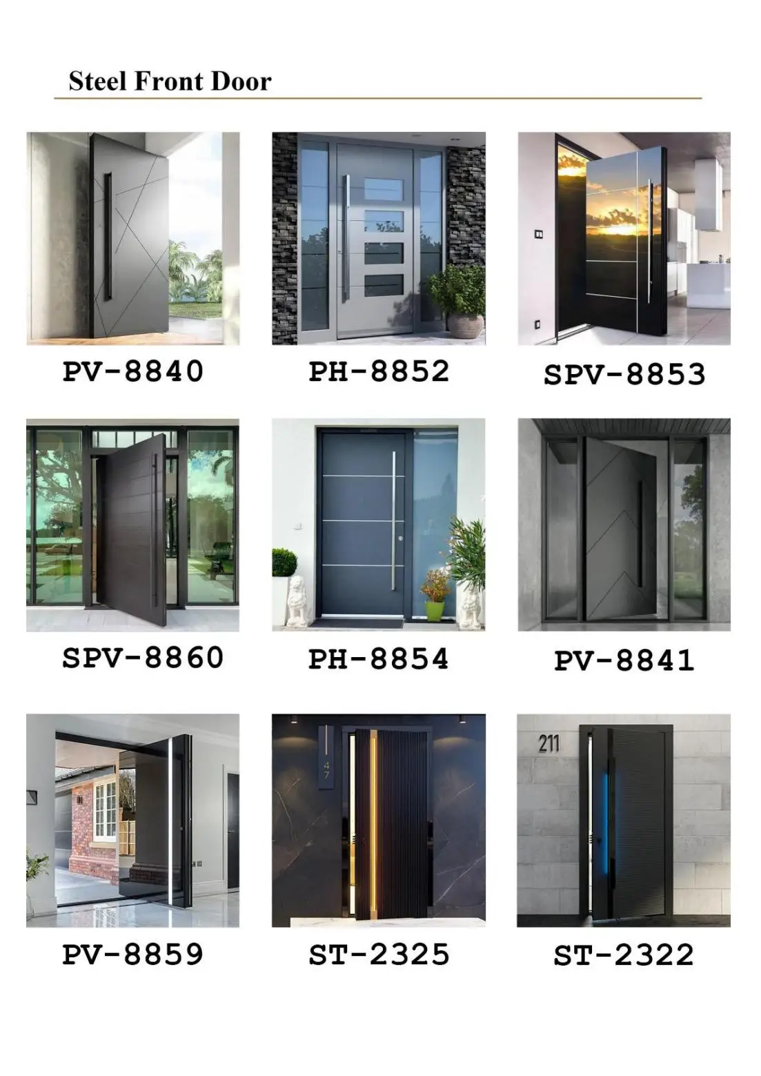 Современный зеркальный дизайн Prettywood, теплоизолированные наружные входные безопасные стальные алюминиевые деревянные входные поворотные двери