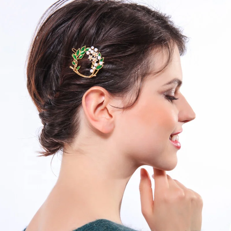 Модные украшения для волос из чистой эмали с цветами и листьями для женщин и девушек корейские украшения для волос с имитацией жемчуга модные ювелирные изделия для отдыха