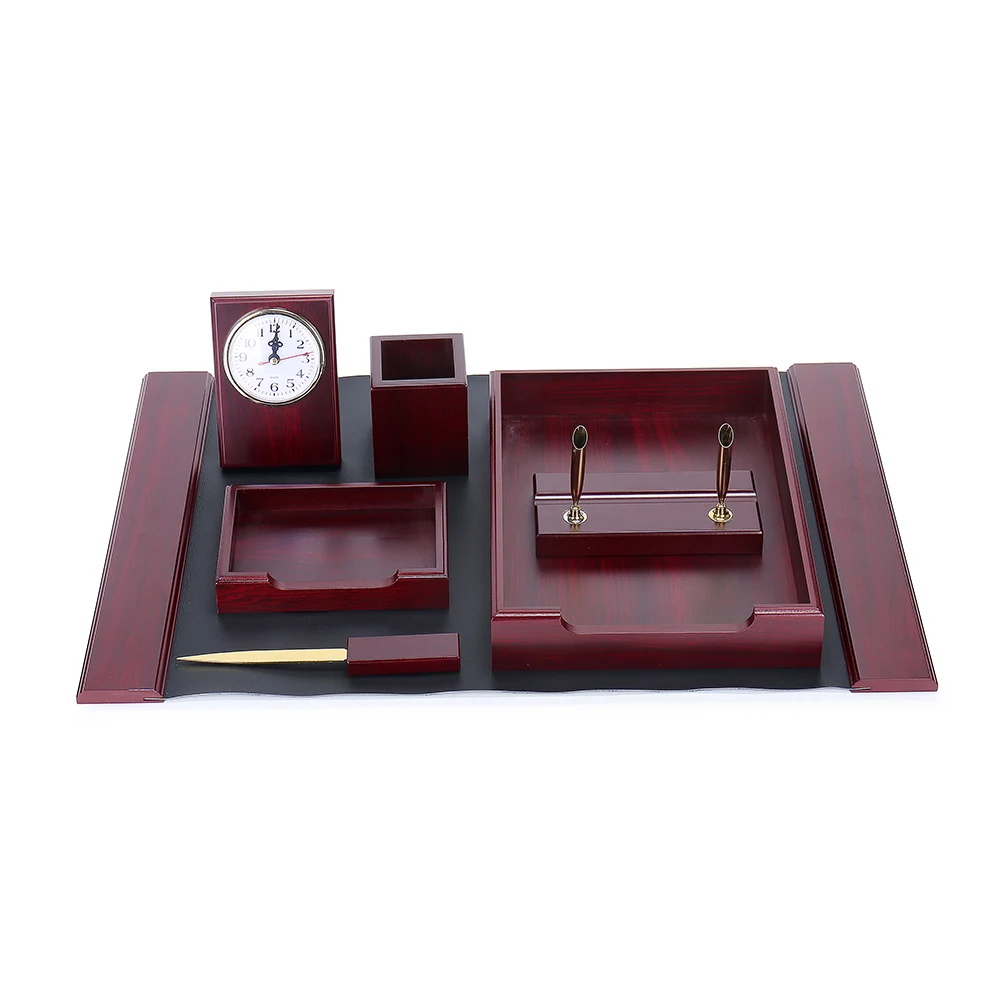 In Stock Fast Delivery Luxury 7 Piece Wooden Desk Set 7 Pieces Desk Organizer