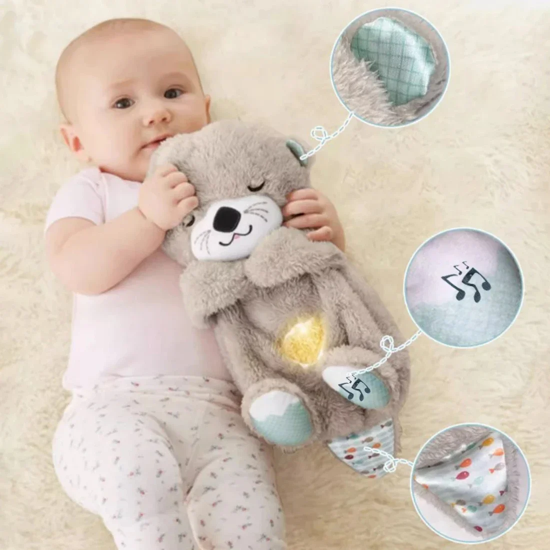 Breathing Cute Otter Soothes Plush Baby Sleep Doll Small Gift Doll Sleep Artifact breathing teddy bear otter with lights