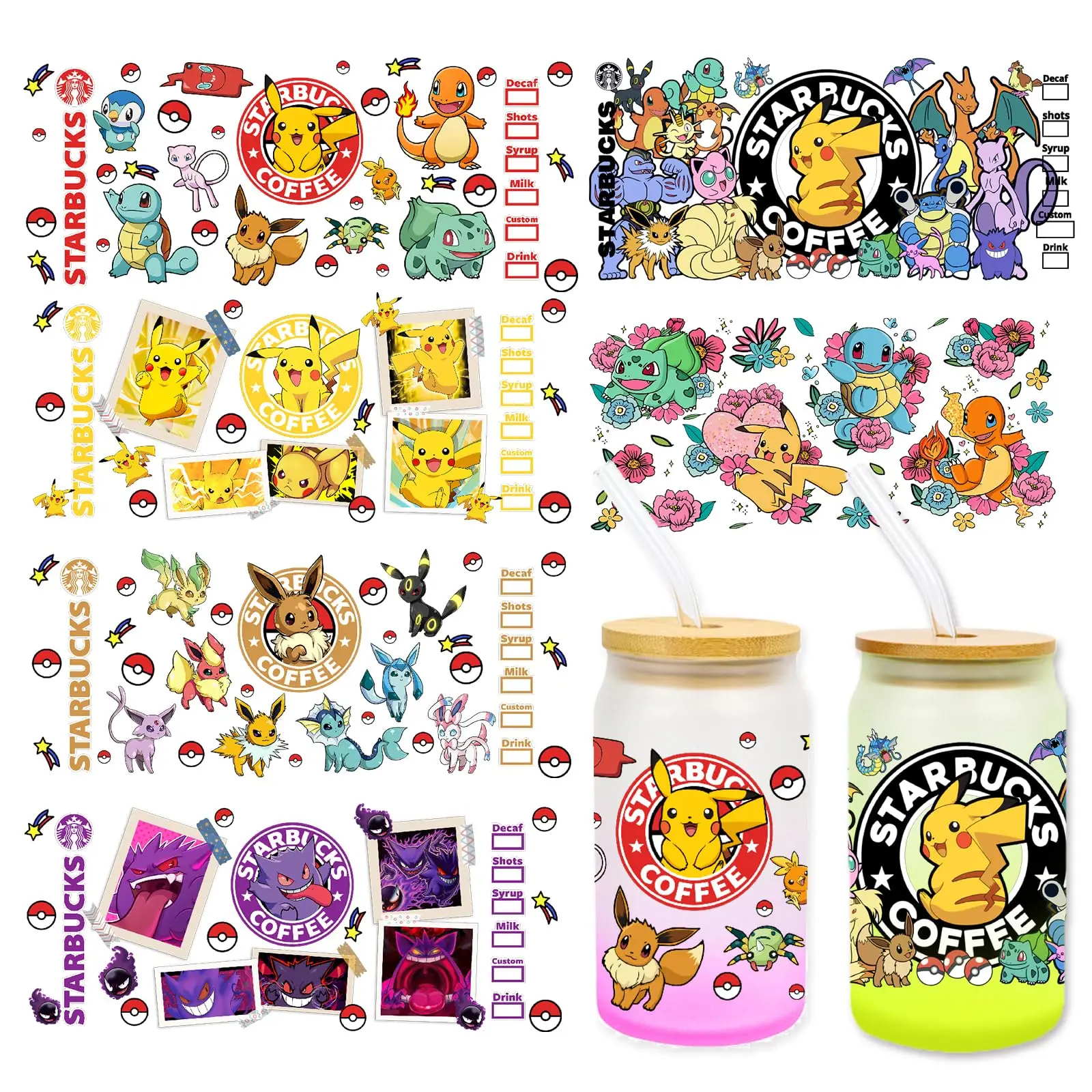 Custom waterproof uv dtf transfer for cups wraps packaging uv dtf cup wrap transfer uv dtf prints for 16oz multi-size clear cups