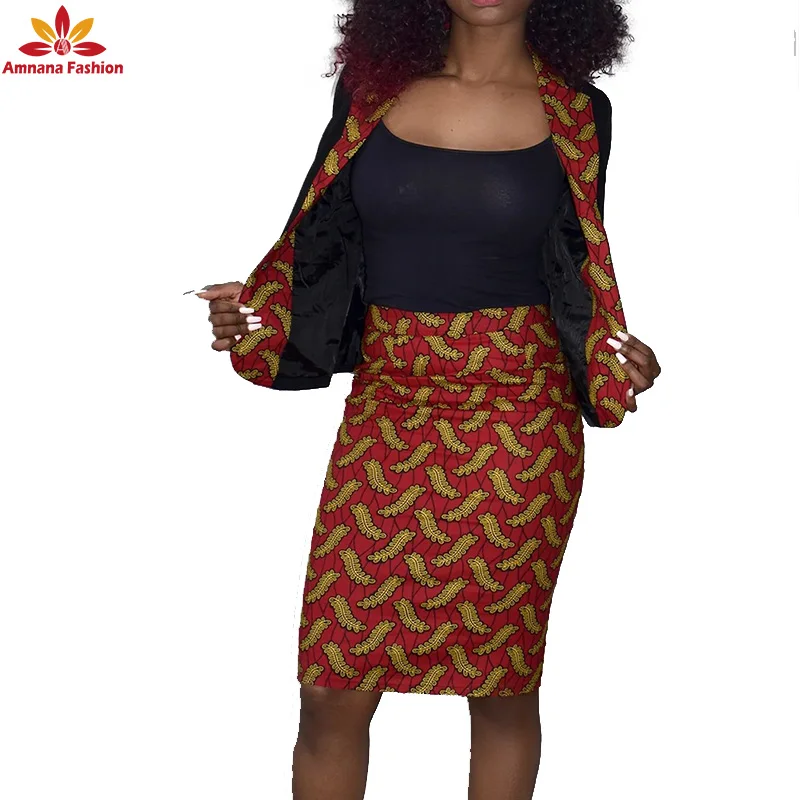 The latest autumn and winter african women clothing print pencil skirt and african blazer 2 piece sets Best Quality with price