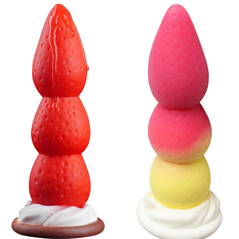 FairyKiss Silicone Monster Dildo Strawberry Fantasy anal Huge  Dildo Large Butt Plug Knotted with Strong Suction Cup Beginner