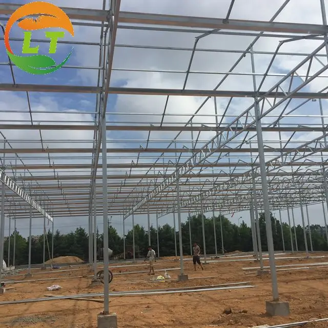 Galvanized skeleton good light transmittance heat preservation glass greenhouse for sale