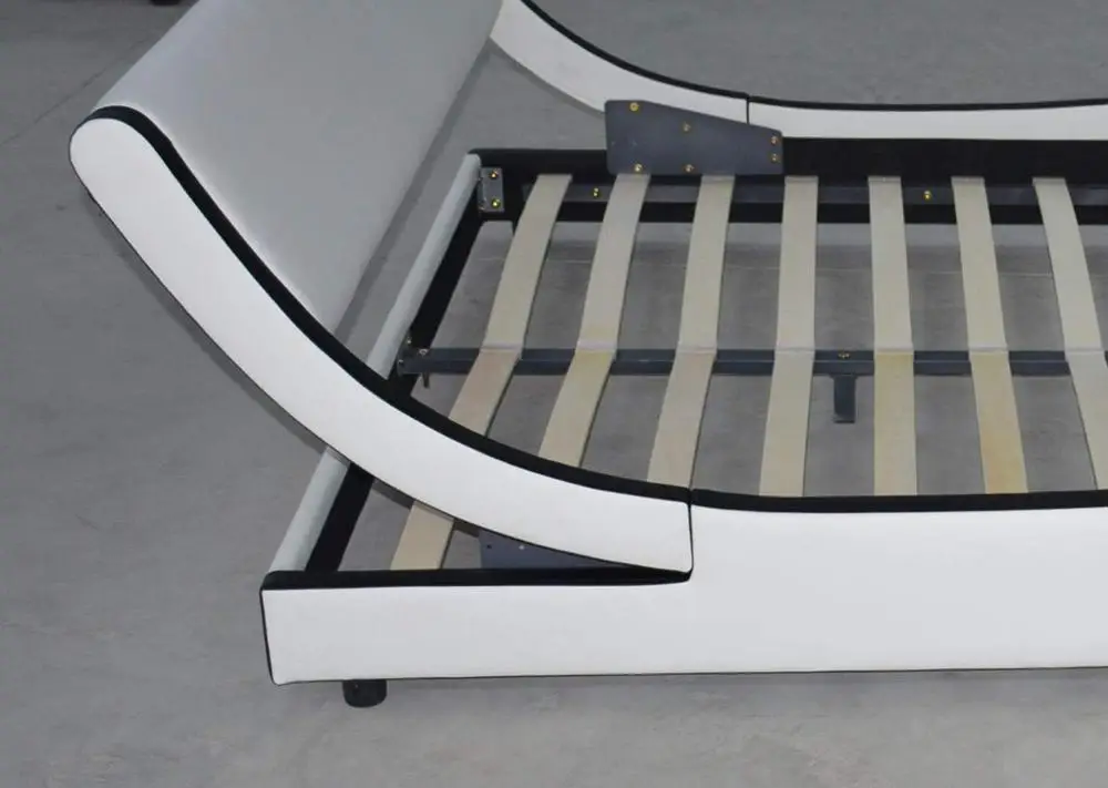 Modern Contemporary Wave Like Curve Upholstered Platform Bed Low Profile Naples faux leather bed frame