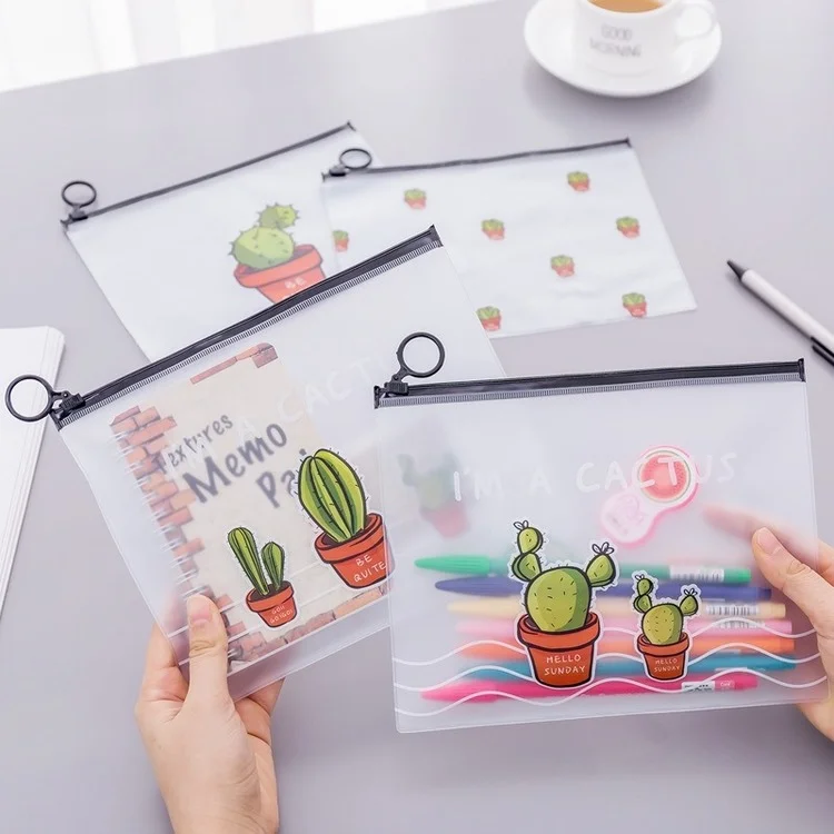 Students test transparent pen bag Korean stationery small fresh cactus ring bag large capacity stationery pencil case