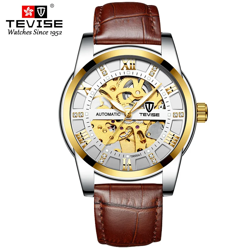 TEVISE T9005A 2024 hot sale Green Automatic Watch Men Tourbillon Luminous Mechanical Watches Stainless steel Waterproof Business