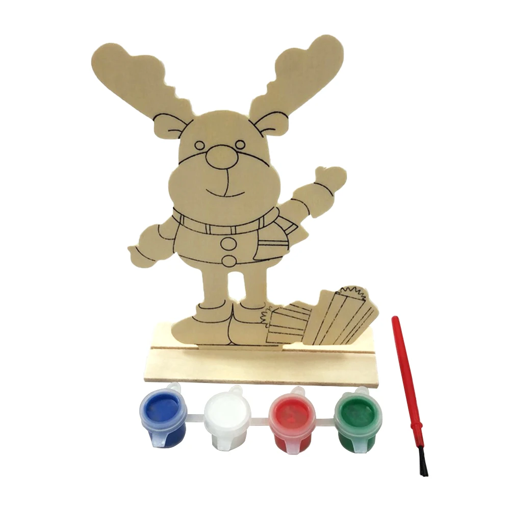 2022 new printed wooden cartoon decoration DIY wood Painting Set Wooden Children Painting Toy