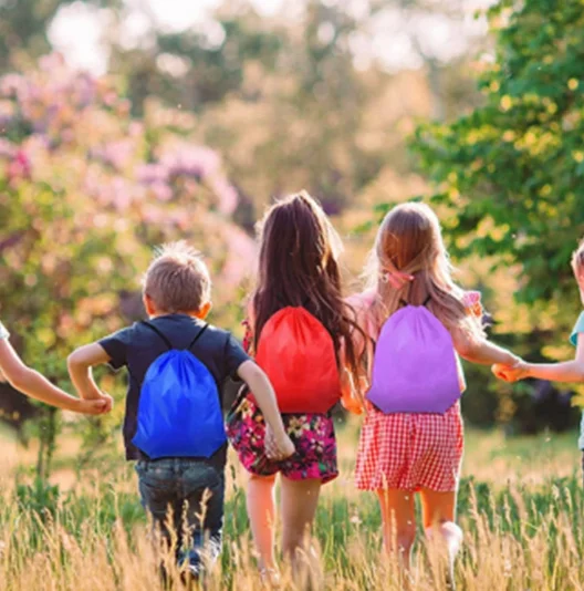 Foldable Printed Multicolor Lightweight Durable 210D Polyester Kids Small Sports Drawstring Bag Draw String School Backpacks