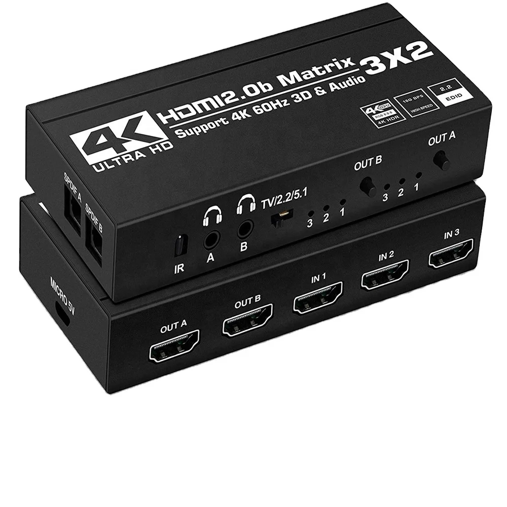
Матрица HDMI 3 в 2 hdmi2.0, Матрица HDMI, коммутатор с поддержкой HDCP 2,2 ARC 3D 4K, карты видеозахвата 