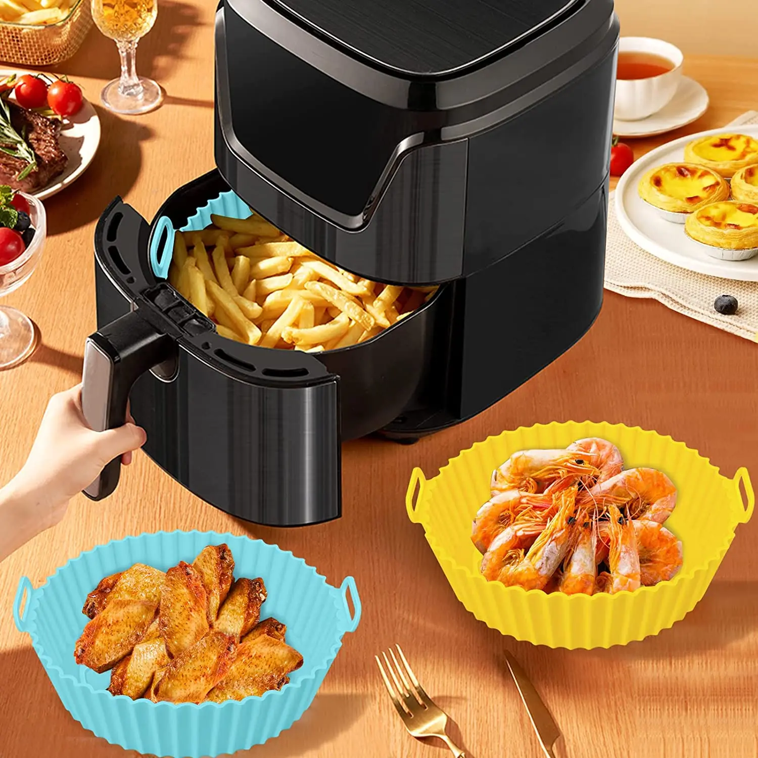 BHD Hot Selling Reusable 8 Inch Nonstick Round Silicone Air Fryer Liners Heat Resistant Easy Cleaning Air Fryer Silicone Pot