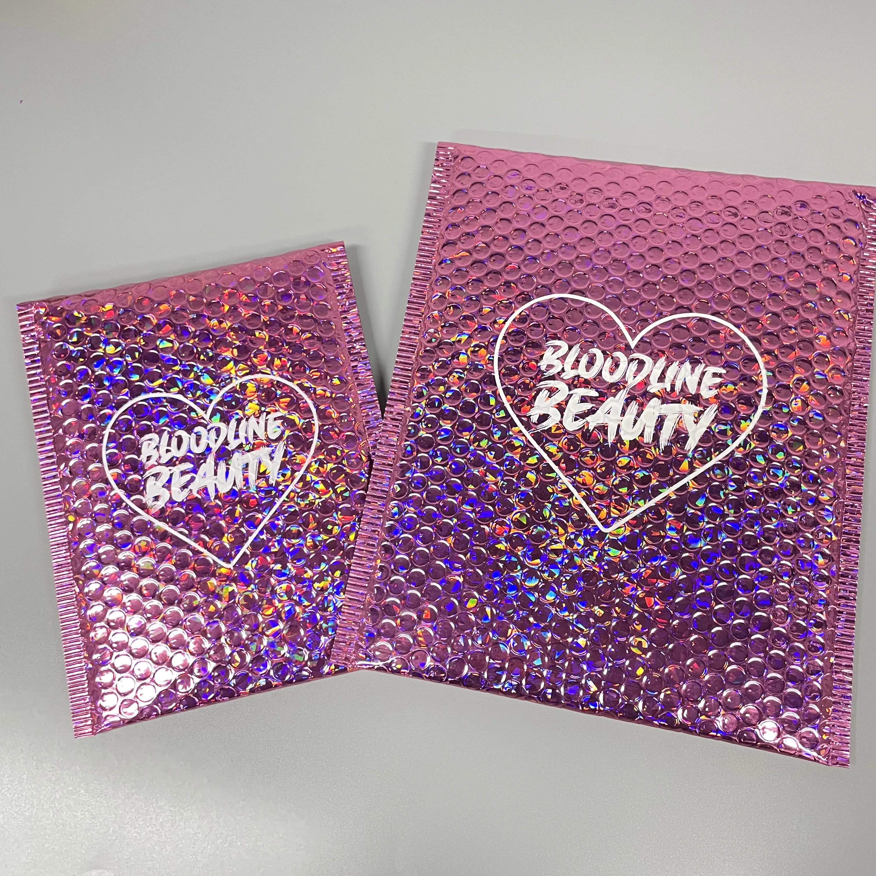 Custom Logo PINK ROSE GOLD Holographic Waterproof Shipping Mailing Bag For Clothes/Cosmetic Packaging