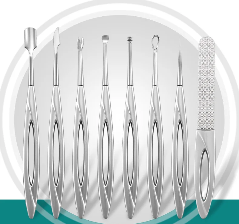 Steel Push Dead Skin Push Nail File Digging Ear Spoon Acne Needle Spiral Ear Spoon Nail Beauty Tool Set
