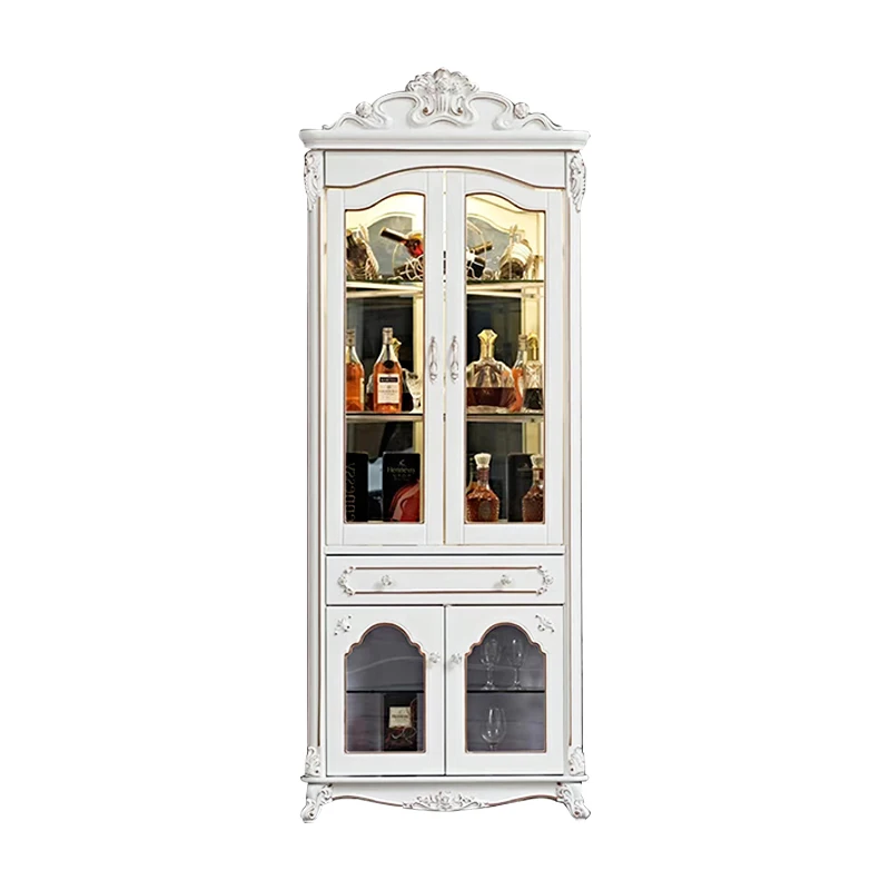 Classic Antique Chic Furniture Glass Wine Bar Cabinet French Style White Corner Cabinets