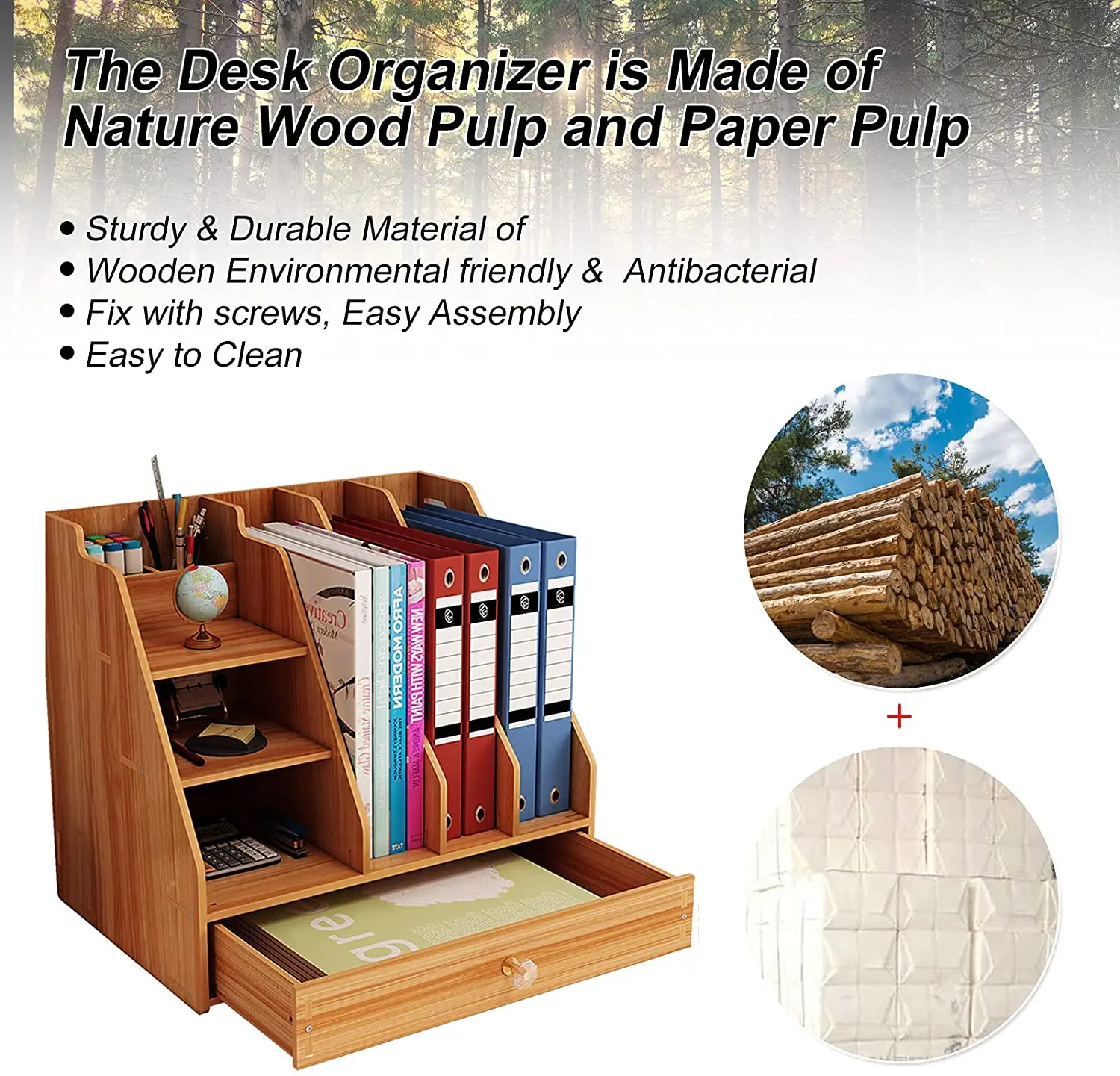 Оптовая продажа высококачественный деревянный многофункциональный офисный бумажный Органайзер с выдвижным ящиком