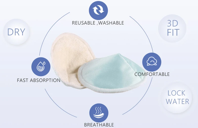 CPSIA contoured 3D reusable nursing pads bamboo absorbent washable organic breastfeeding pads for women