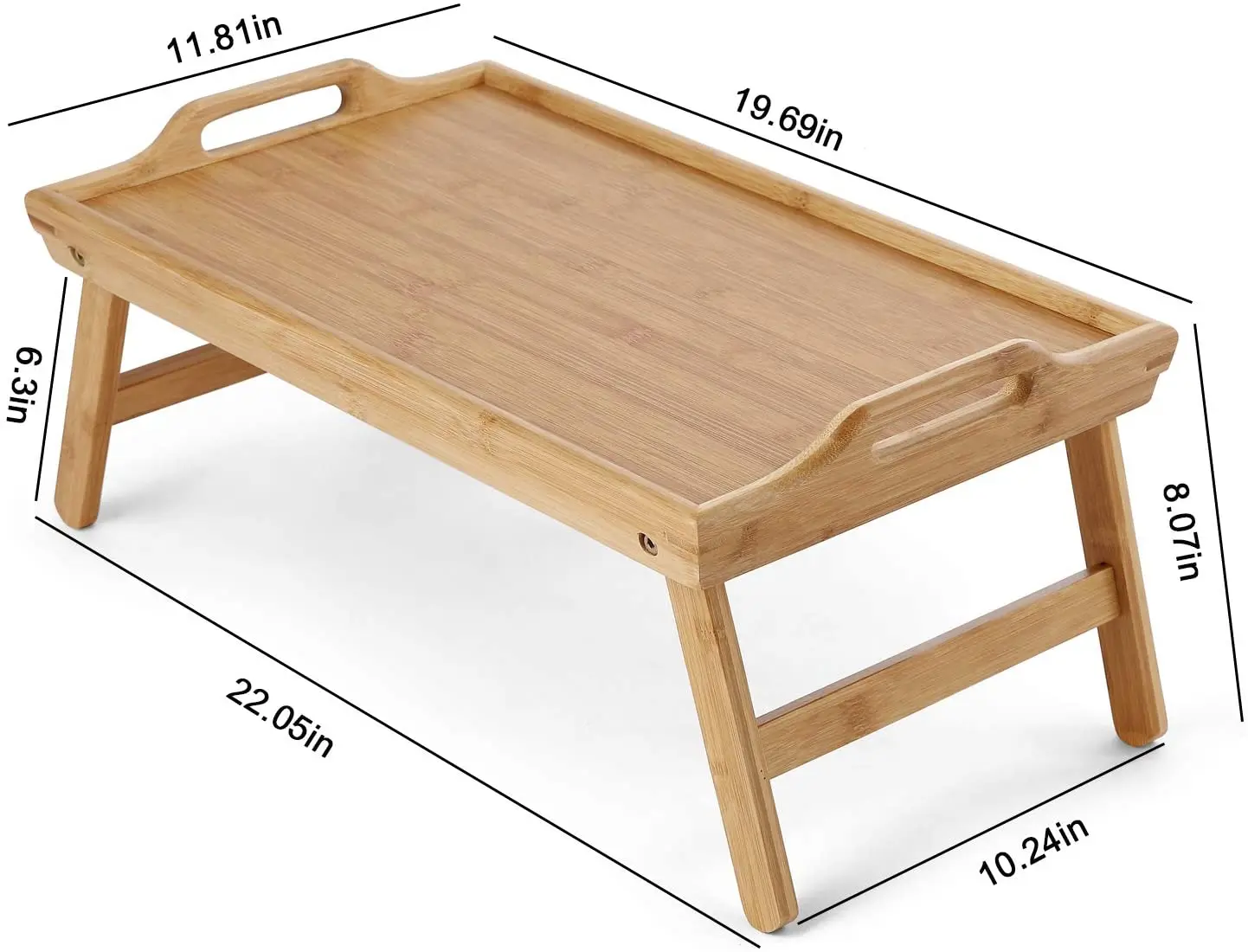 Adjustable Natural Bamboo wooden Folding Bed Table Handles Laptop Desk