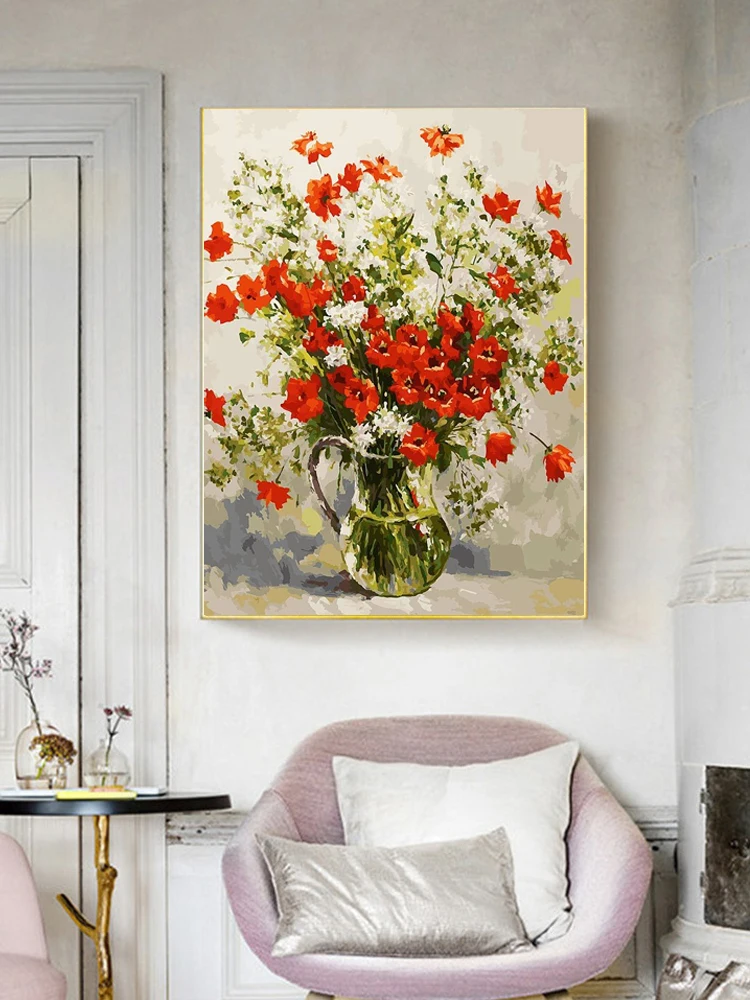 HUACAN Diy Oil Painting By Number Flower Ready Frame Paint By Numbers Daisy Kits For Living Room