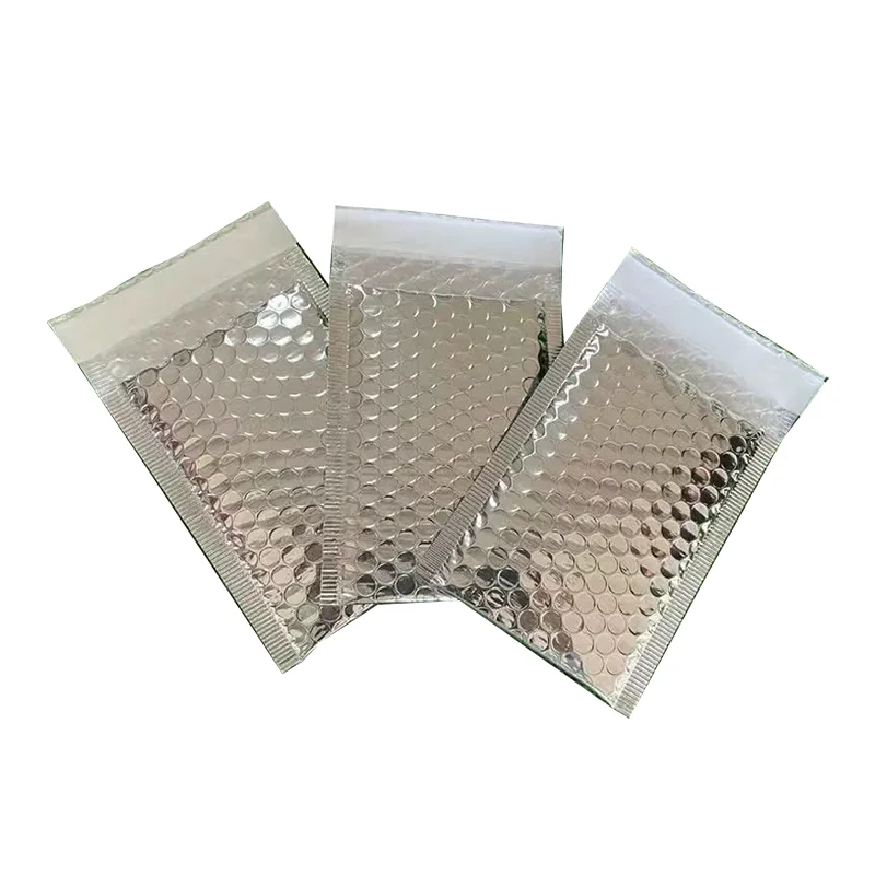 Free Sample Shipping Packing Bag Customized Printed Silver Metallic Foil Bubble Mailer Padded Envelope