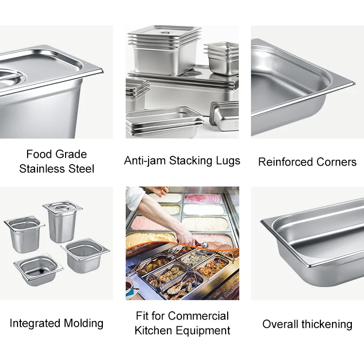 Newest Commercial Heat Pan Buffet Rectangular Stainless Steel Gn Pan Stand Gastronorm Container