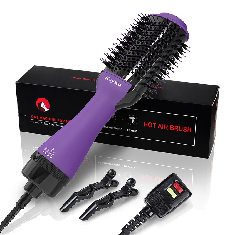 Spray in Purple Handle 5 in 1 Hot Air Brush with Leak Proof US Plug Blow Dryer Brush Stcok in USA Hair Dryer Brush