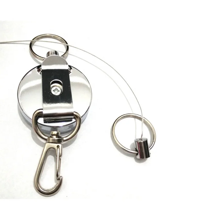 Factory 4cm Iron Plating Steel Cord Retractable Badge Reel with Hook